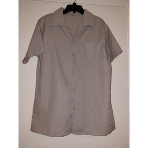 Mens Small Cofandy Tan Short Sleeve Button Up Shirt Rayon Linen Blend Casual Top